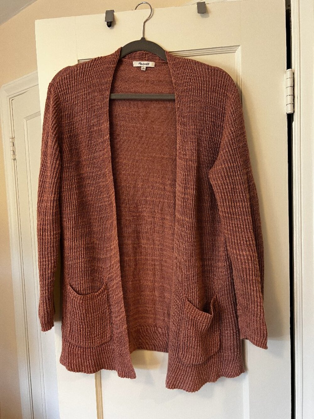 Madewell Pink Long Open Front Long Sleeve Cardigan Pockets Cotton Blend size M